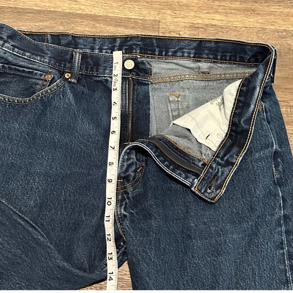 Levis 505 Regular Fit Straight Leg Jeans Mens 38x32 Dark Wash Blue Denim